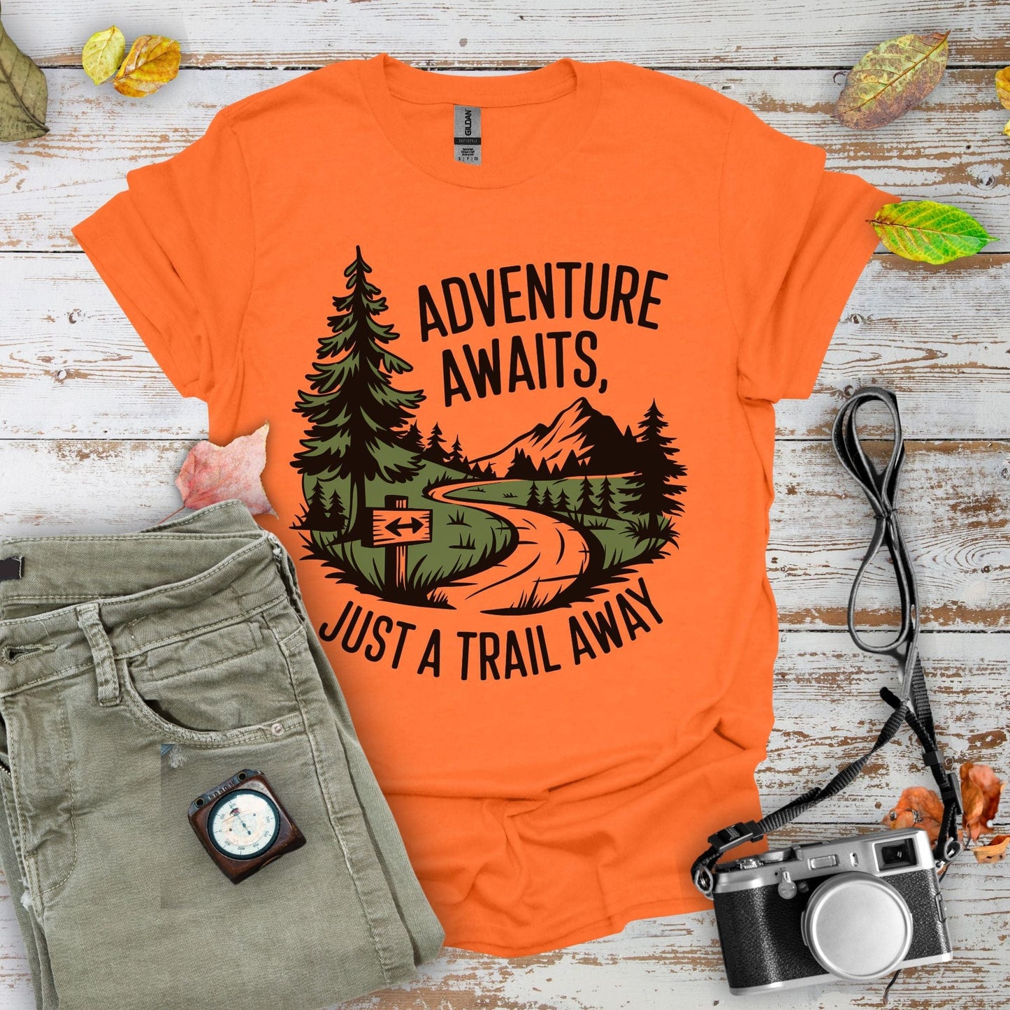 Adventure Awaits Just a Trail Away Graphic T-Shirt - Camping Shirt Camp Vibes Collective